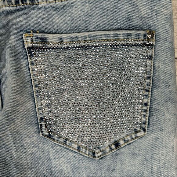 Guess Crystal Embellished Light Acid Wash Wide Leg Jeans 27/30 NWT $90 - Picture 5 of 7